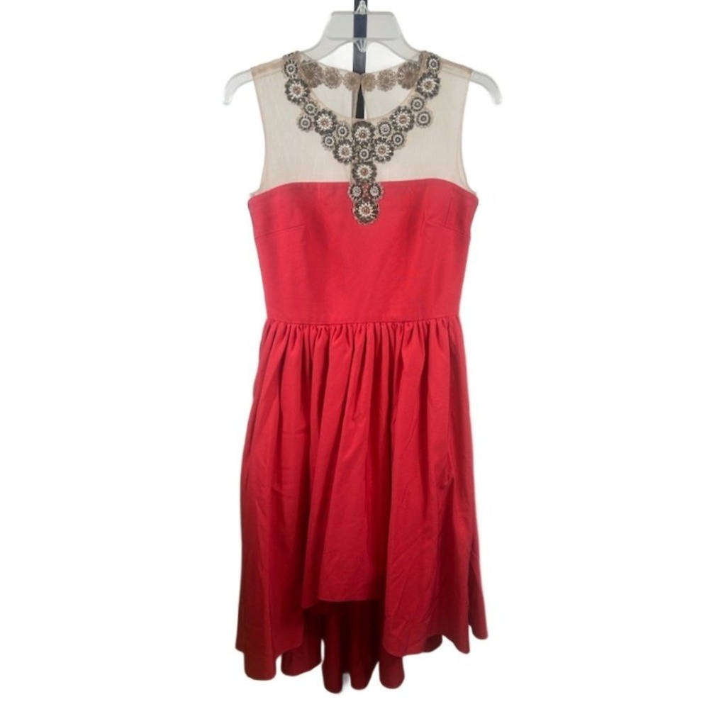 Marchesa Notte Dress Women's Size 6 Coral Red Crystal Collar High‎ Low Y2K Party